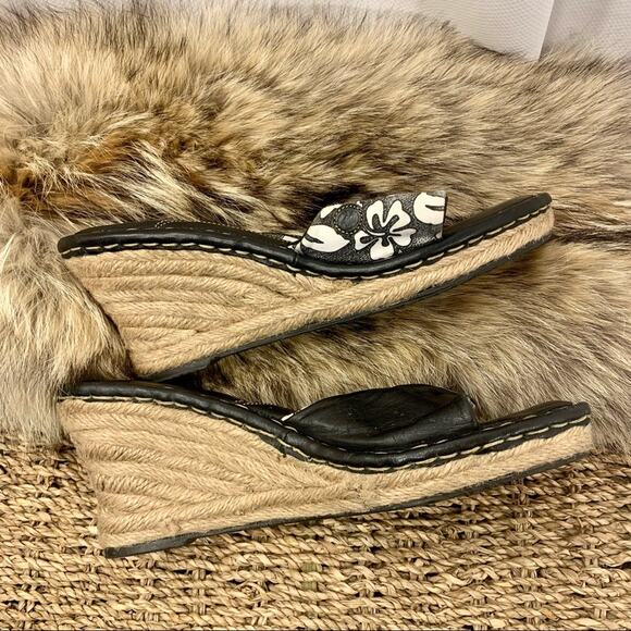 Born Drilles Verano Espadrille Chunky Platform Wedge Floral Sandal Leather Sz 8 - Picture 3 of 9